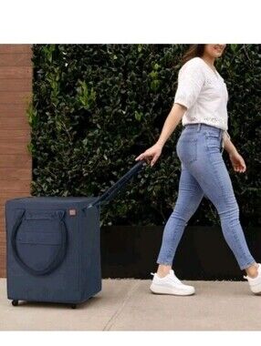 CleverMade Foldable Tote Bag on Wheels 14" Lx18"Wx24"H Soft Grip Navy